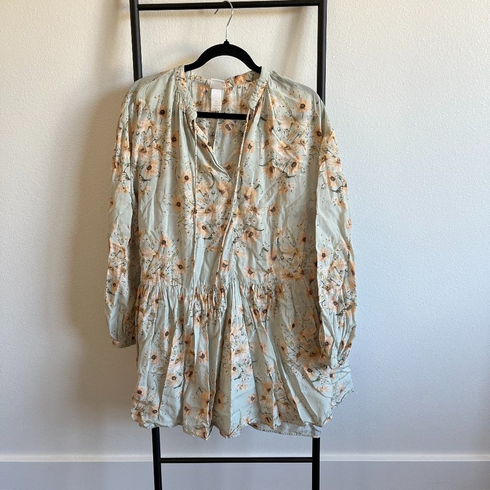 H&M green long sleeve sunflower dress